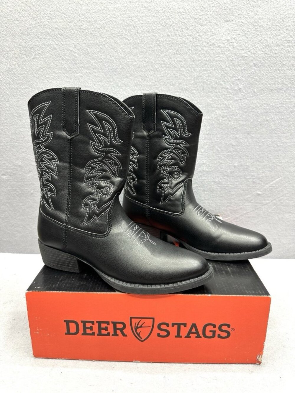 Deer Stags Cowboy Boots Kids 4 M Black Rodeo Western Country Equestrian Ranch